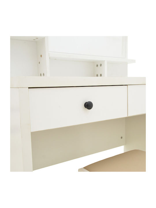 Pakketo Bodenstehende Schminktisch Kreno Holz Weiß Mit Spiegel & Hocker 80x40x155cm