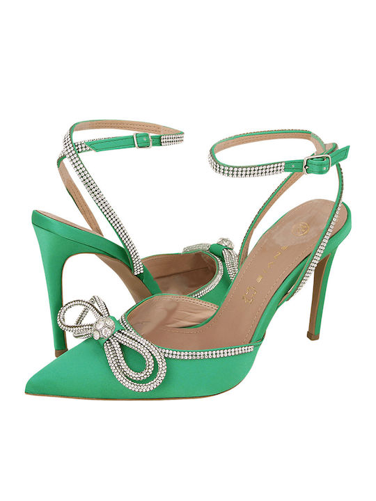 Leather Pointed Toe Heels with Stiletto Heel Green