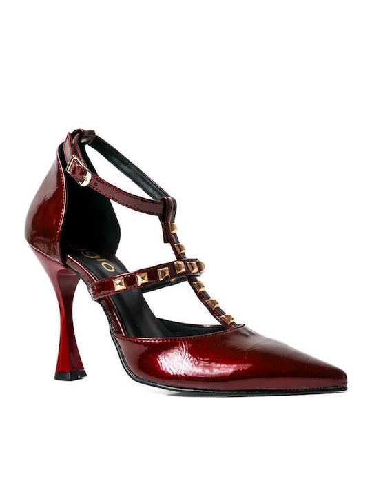 Burgundy Greek-Made Heels with Gold Studs