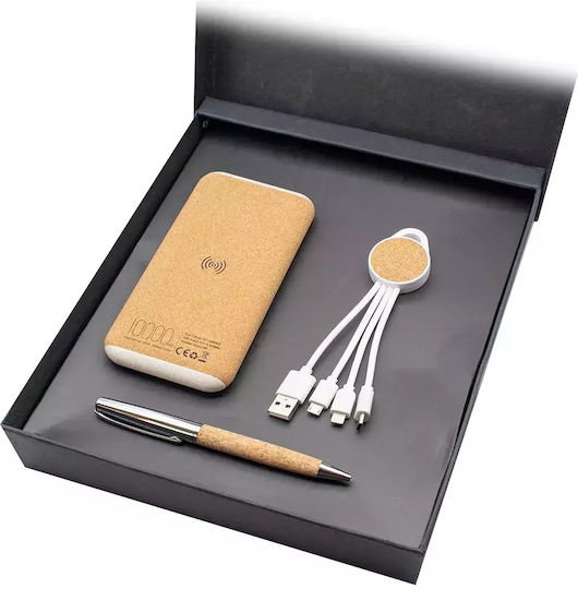 Premium Σετ Δώρου Φελού Powerbank Kαλώδιο Φόρτισης Στυλό Ballpoint Κωδ 1805
