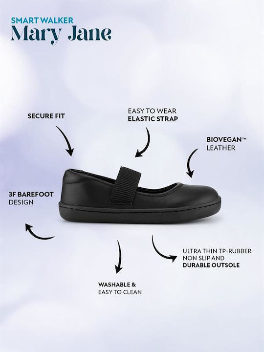 Kids Ballerinas with Hoop & Loop Closure Black