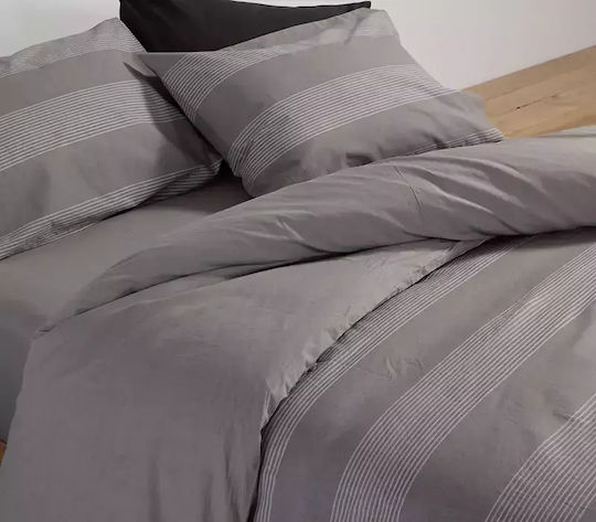Nef-Nef Homeware Σετ Παπλωματοθήκη Βαμβακερή Υπέρδιπλη με 2 Μαξιλαροθήκες 240x230cm Casual Stripe D.grey
