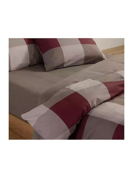 Nef-Nef Homeware Duvet Cover Set Cotton Single with Pillowcase 170x240 Casual Check Bordo