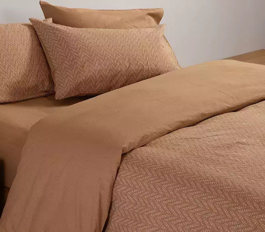 Nef-Nef Homeware Set Husă de Pilotă Bumbac Super Dublă cu 2 Fețe de Pernă 240x230 Suspen Caramel