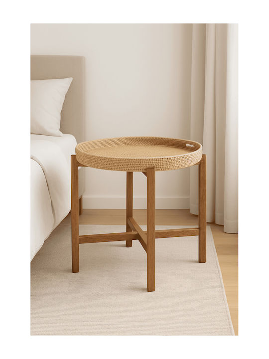 Round Side Coffee Table Esmaria Wooden Beige W55xL55xH48.5cm