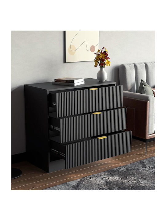 Bedroom Chest of Drawers Wooden Allegro with 3 Drawers Black 80x40x75cm