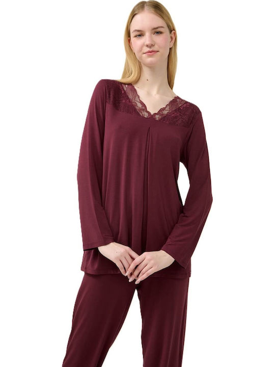 Vamp Sommer Damen Pyjama-Set Dark Red