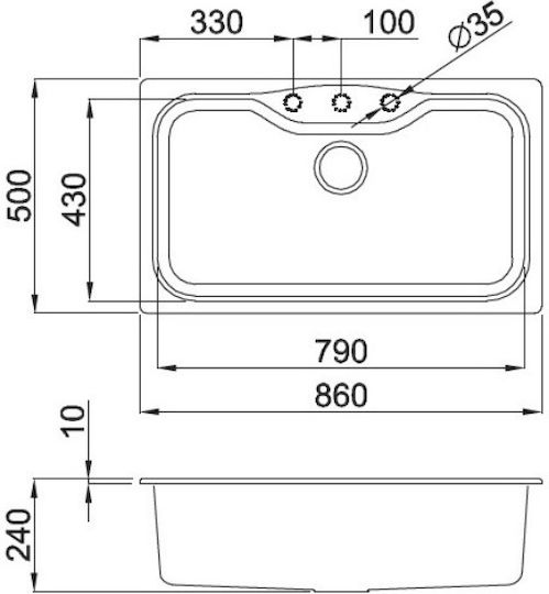 Elleci Fox 360 Granitek LGF36040 Drop-In Sink Synthetic Granite W86xD50cm Nero