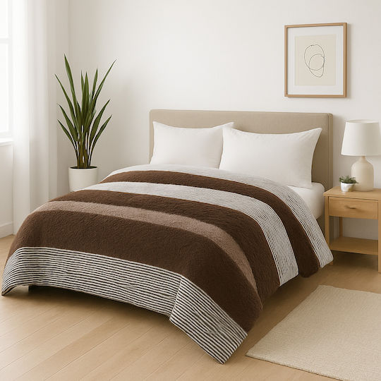 Saray Home Duvet Cover Queen 220x240cm Stripe Ivory / Brown 300 GSMGsm