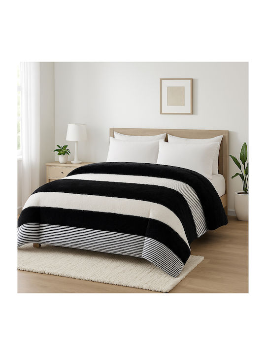 Thermal Duvet Cover Plush Shaggy Stripe Double Grey-Black 220x240 Qbl-146blgr
