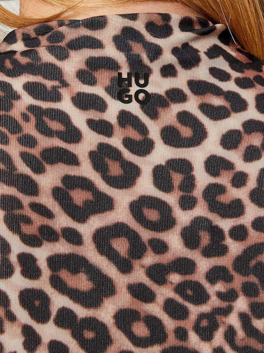 Midi Βραδινό Φόρεμα με Διαφάνεια Animal Print