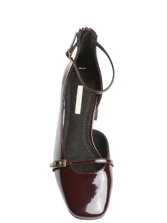 Synthetic Leather Burgundy Medium Heels