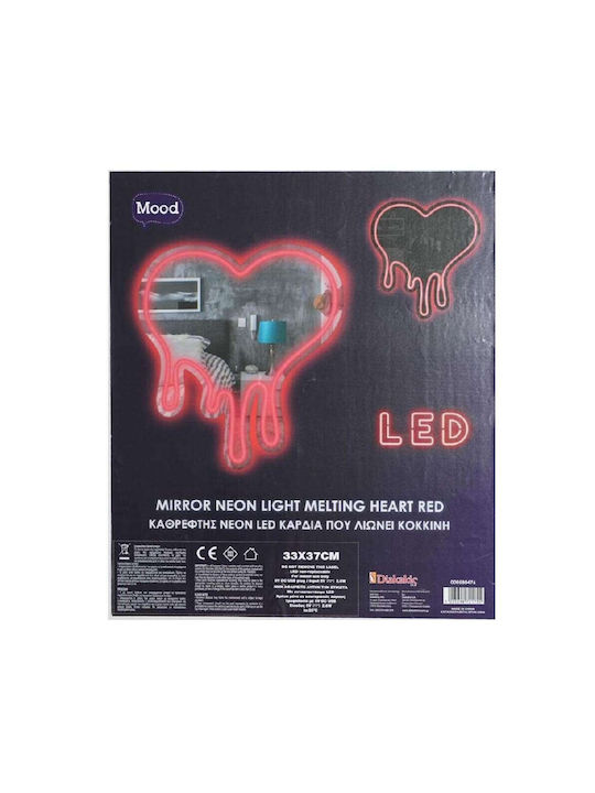 Неоново LED огледало Топящо се сърце червено 33x37 Настроение