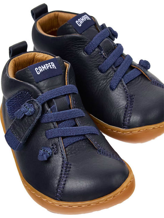 Peu Cami Leather Kids Boots with Laces Navy Blue