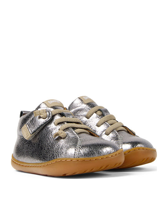 PEU CAMI Leather Kids Boots with Velcro Silver