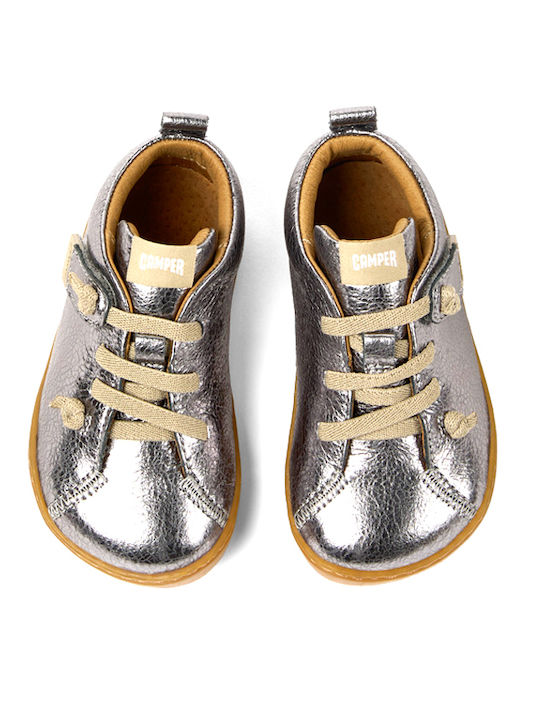 PEU CAMI Leather Kids Boots with Velcro Silver