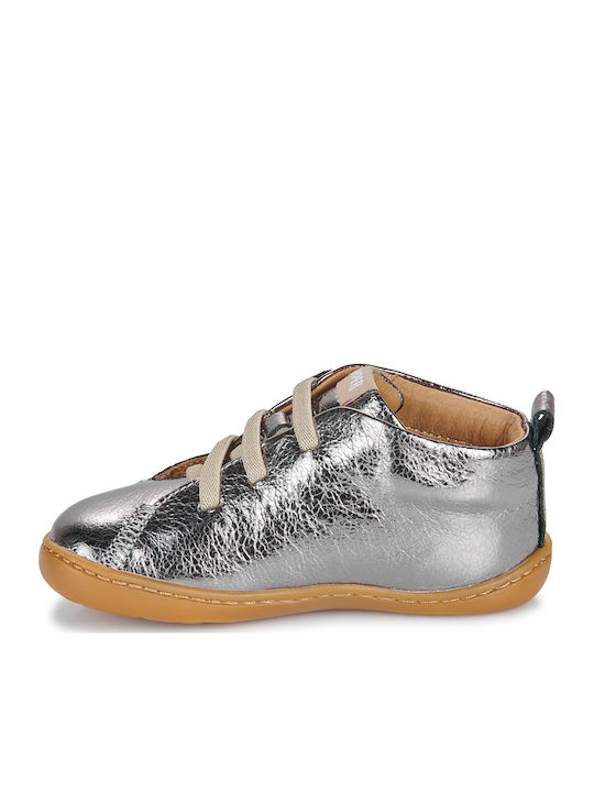 PEU CAMI Leather Kids Boots with Velcro Silver