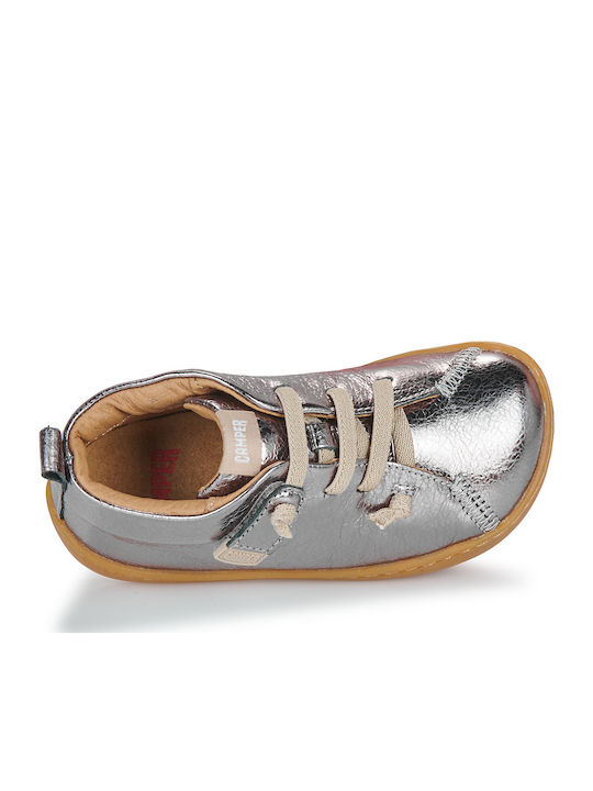 PEU CAMI Leather Kids Boots with Velcro Silver