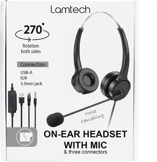 Lamtech Auf dem Ohr Multimedia-Headsets mit Mikrofon und Verbindung 3,5 mm Klinke / USB-A in Schwarz Farbe