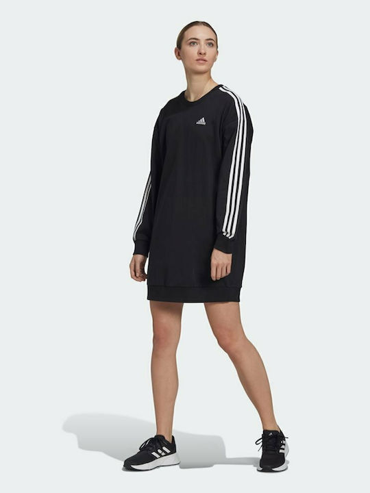 3-Stripes Mini Athletic Long Sleeve Black Dress