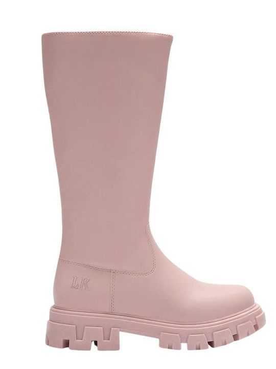 Leather Kids Boots with Zipper Pink
