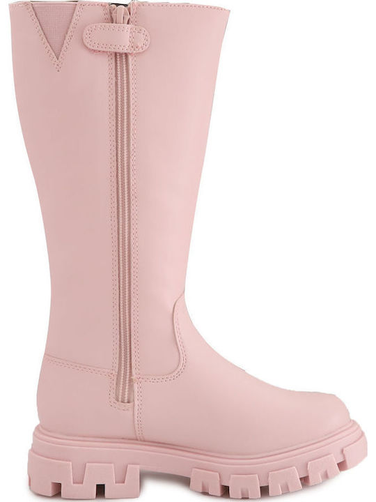 Leather Kids Boots with Zipper Pink
