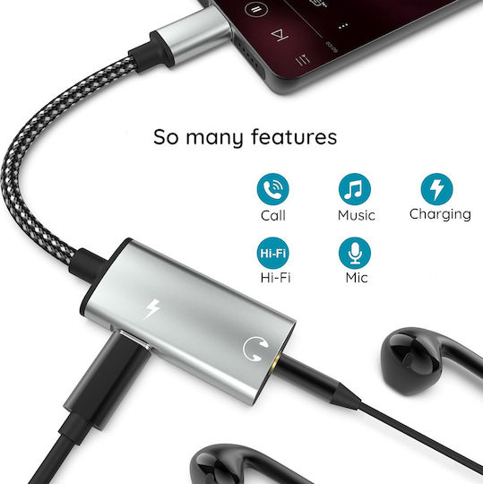 Techsuit Μετατροπέας USB-C male σε 3.5mm female Γκρι 1τμχ