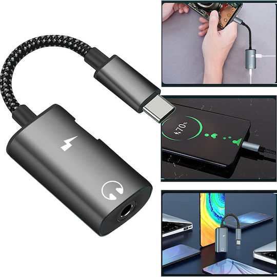 Techsuit Μετατροπέας USB-C male σε 3.5mm female Γκρι 1τμχ