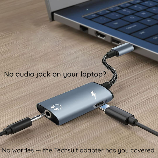 Techsuit Μετατροπέας USB-C male σε 3.5mm female Γκρι 1τμχ