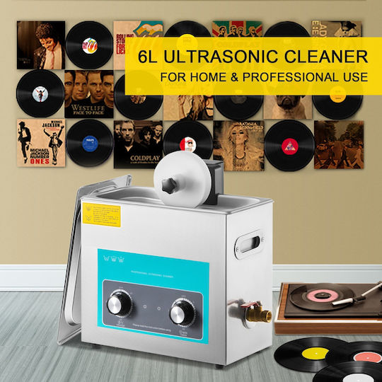 Vevor Ultrasonic Vinyl Record Cleaner 6L 40kHz Vinyl Ultrasonic Cleaning Machine Knob Control Record Ultrasonic Cleaner for 4 Records Vinyl Sonic Cleaner Stainless Steel Tank with Mechanical Heater & Timer