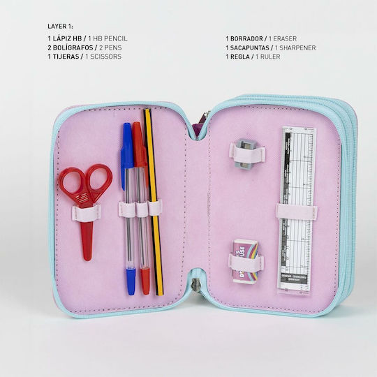 Equipped Fabric Pencil Case Giotto Gabby's Dollhouse 3 Zippers 43 Pieces 12 X 6 X 19 Cm