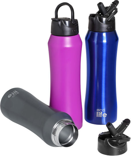 Ecolife Kids Water Bottle Thermos Stainless Steel with Straw Pink 550ml