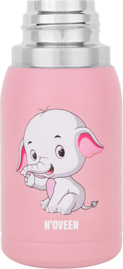 N'Oveen Kinderflasche Thermos Rostfreier Stahl mit Strohhalm Rosa 300ml