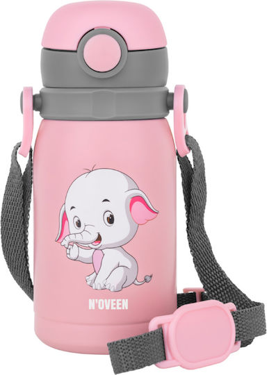 N'Oveen Kinderflasche Thermos Rostfreier Stahl mit Strohhalm Rosa 300ml