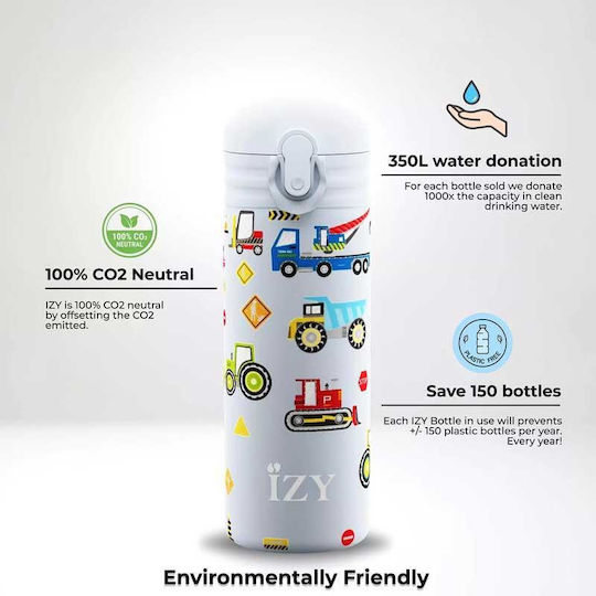 Izy Bottles Детска Бутилка За Вода Термос Неръждаема Стомана с Сламка Non Spill Син 350ml