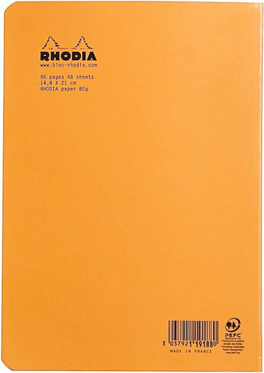 Rhodia Σημειωματάριο A5 48 Φύλλων Ριγέ Πορτοκαλί