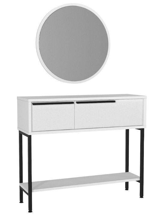 Suzy Wooden Console Table with Mirror White L90xW29.6xH76cm