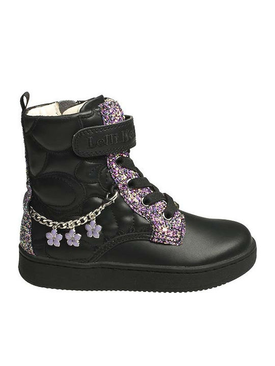 Lederne Kinderstiefel mit Reißverschluss Schwarz