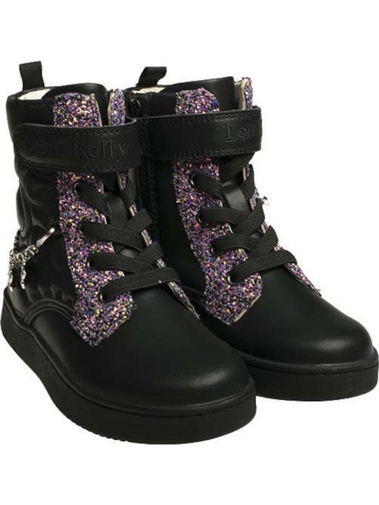 Lederne Kinderstiefel mit Reißverschluss Schwarz