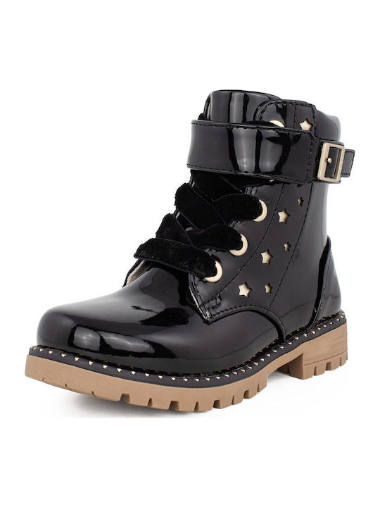 Biker Kinderstiefel aus Lackleder mit Reißverschluss Schwarz