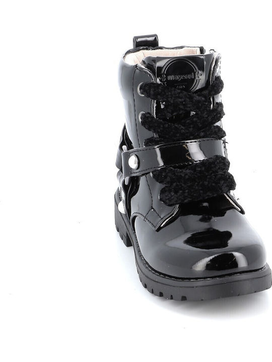 Biker Kinderstiefel aus Lackleder mit Reißverschluss Schwarz