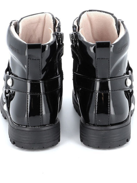Biker Kinderstiefel aus Lackleder mit Reißverschluss Schwarz