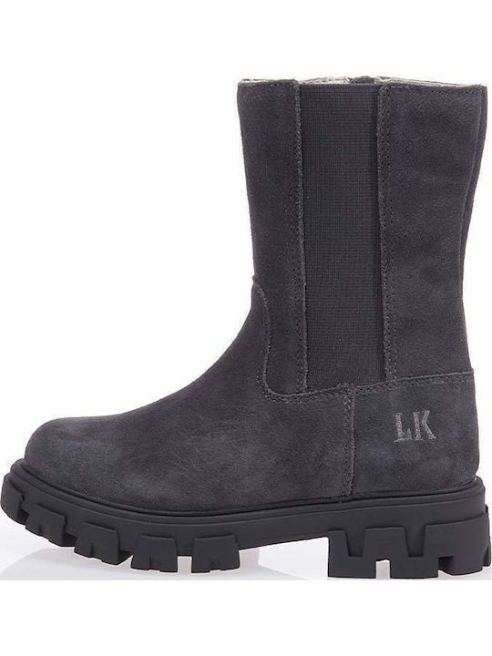 Leather Kids Boots with Zipper Gray