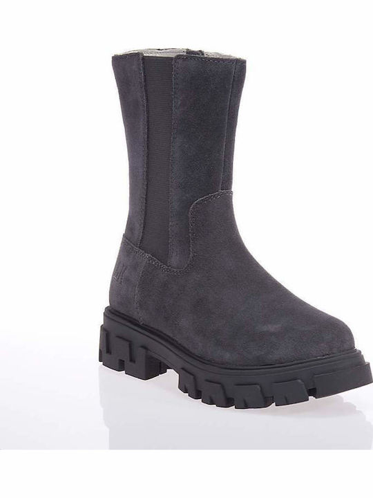 Leather Kids Boots with Zipper Gray
