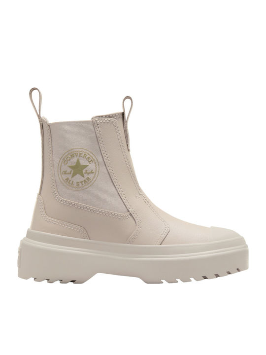 Chuck Taylor All Star Δερμάτινα Παιδικά Μποτάκια Μπεζ