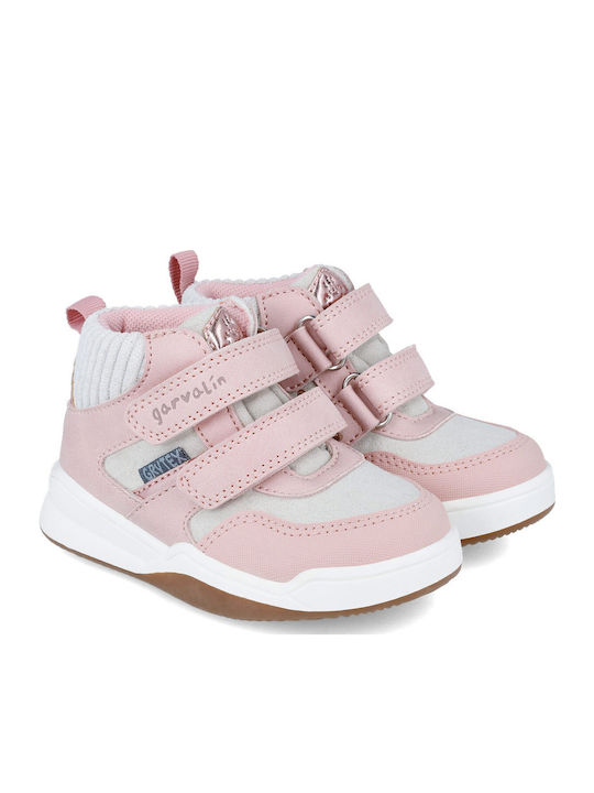 Anatomical Leather Kids Boots with Velcro Pink