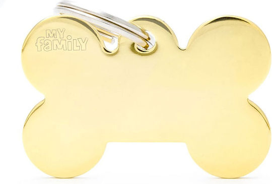My Family Basic Dog ID Tag Gold Metal Bone 3x2cm Personalized