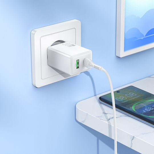 Hoco Charger Without Cable GaN with USB-A Port and USB-C Port 30W Power Delivery Whites (N71 Nuevo)