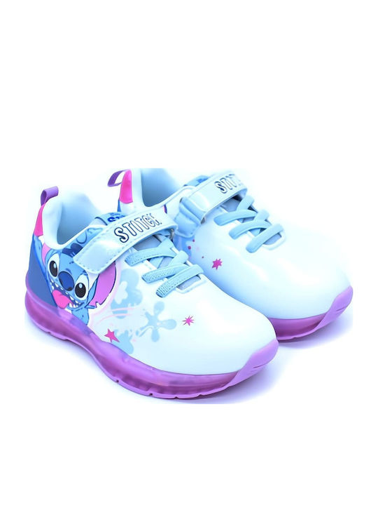 Stitch Kids Sneakers with Hoop & Loop Closure and Blue Lights
