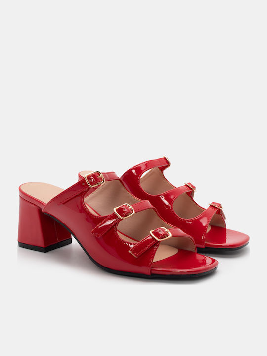 Mules with Heel in Red Color